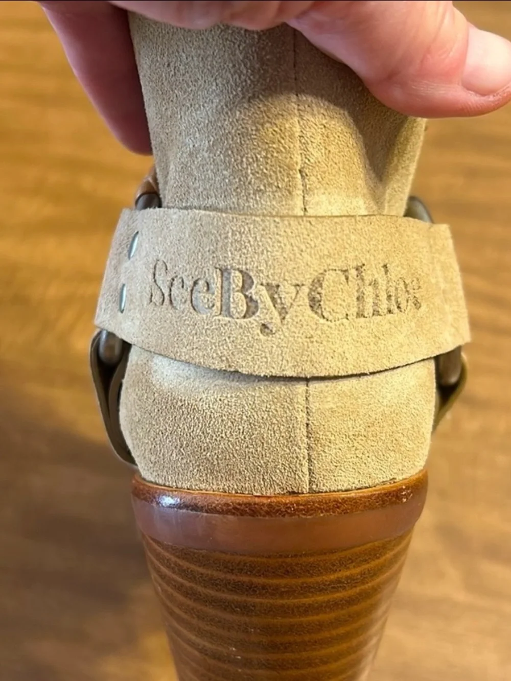 See by Chloé Eddie Taupe Suede Harness Boots Size 39.5 U
